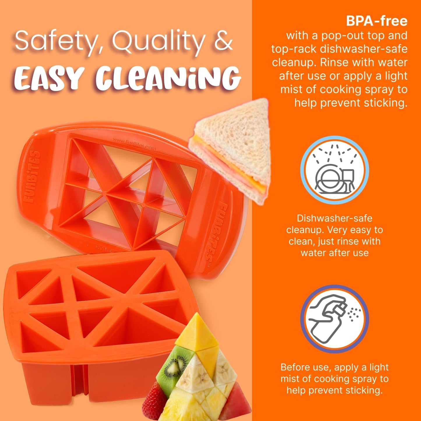 FUNBITES® Triangle Food Cutter – Bite-Size Triangle Sandwich Cutter for Kids | BPA-Free | Dishwasher Safe