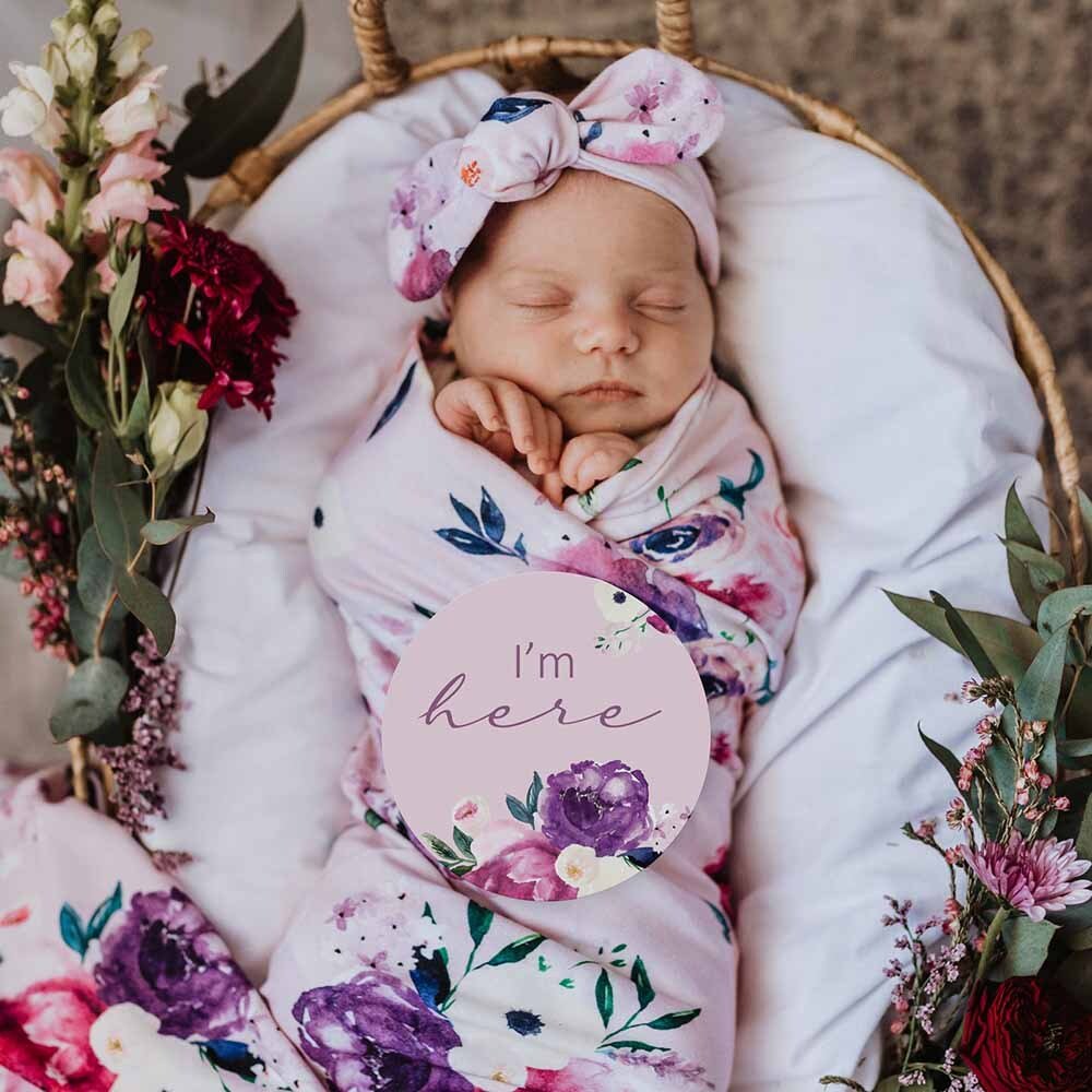 Snuggle Hunny Kids Reversible Milestone Cards (Floral Kiss & Blossom Pink)