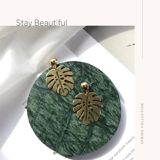Golden Palm Leaf Earrings - WERONE