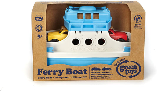 Green Toys Ferry Boat with Mini Cars Bathtub Toy, Blue/White - WERONE