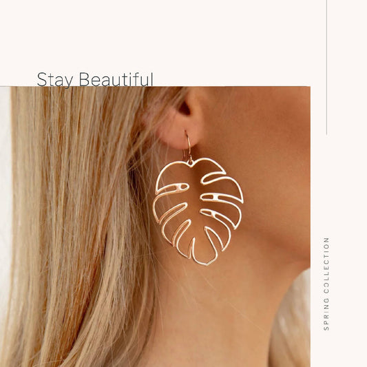 Bali Chic Gold Leaf Dangle Earrings - WERONE