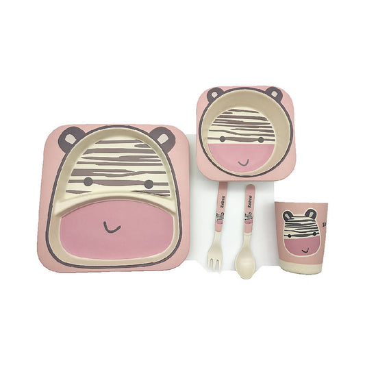 Shears Baby Feeding Set Bamboo Feeding 5pcs Set Pink Zebra SBFZ - WERONE