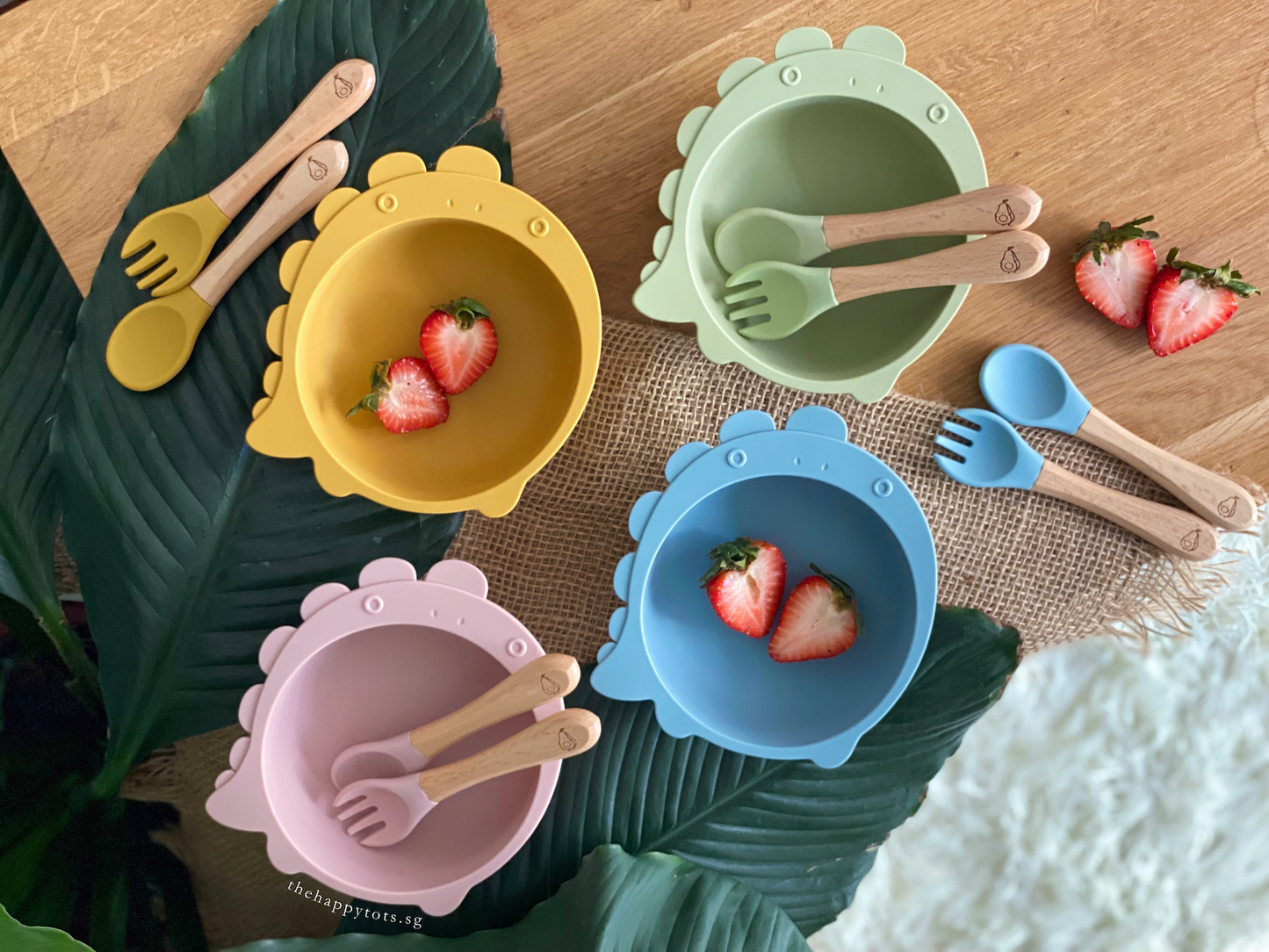 Chompy Dinosaur Bowl & Cutlery Set - Baby Blue - WERONE