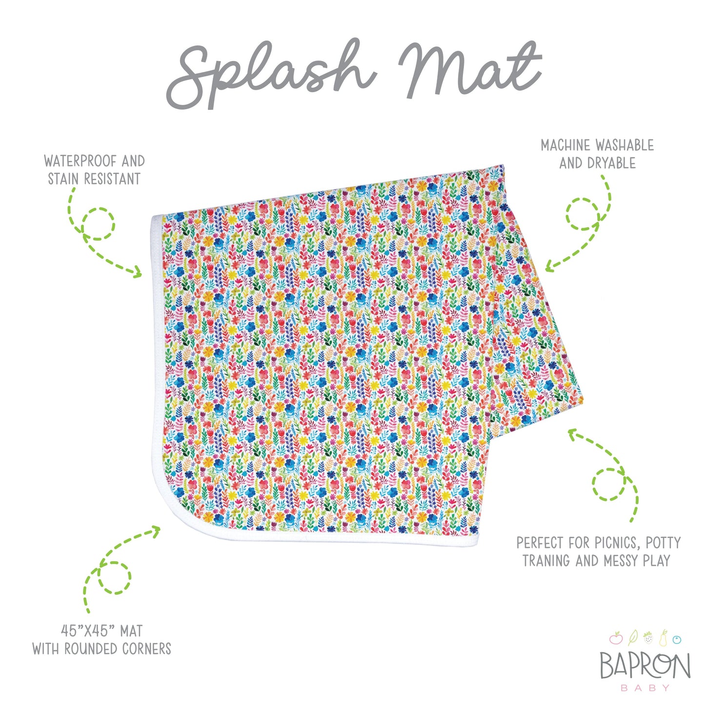 Rainbow Watercolor Floral Splash Mat - A Waterproof Catch-All for Highchair Spills and More! - WERONE