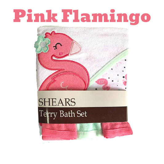 Shears Baby Bath Set 4 Pcs Terry Bath Set Pink Flamingo - WERONE