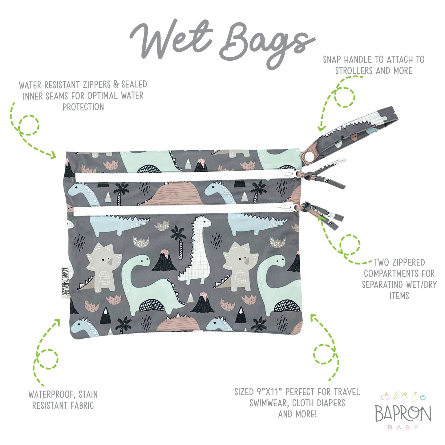 Dino Drawings - Waterproof Wet Bag (For mealtime, on-the-go, and more!) - WERONE