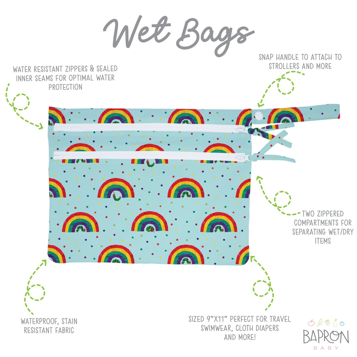 Rainbow Caterpillar - Waterproof Wet Bag (For mealtime, on-the-go, and more!) - WERONE
