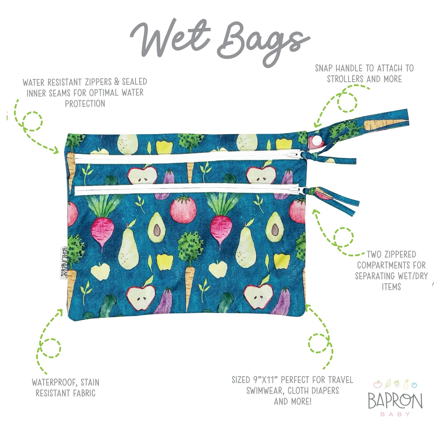 Organic Produce - Waterproof Wet Bag (For mealtime, on-the-go, and more!) - WERONE