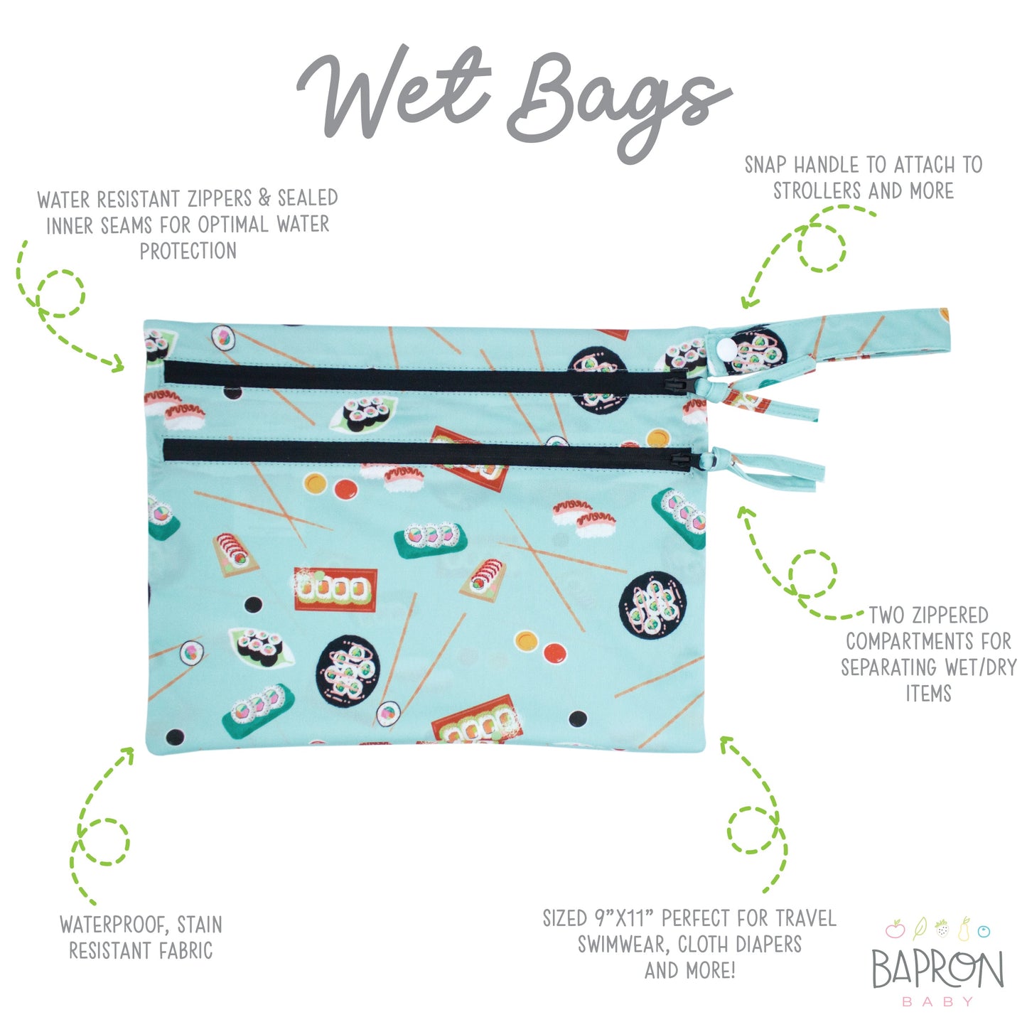Sushi - Waterproof Wet Bag (For mealtime, on-the-go, and more!) - WERONE