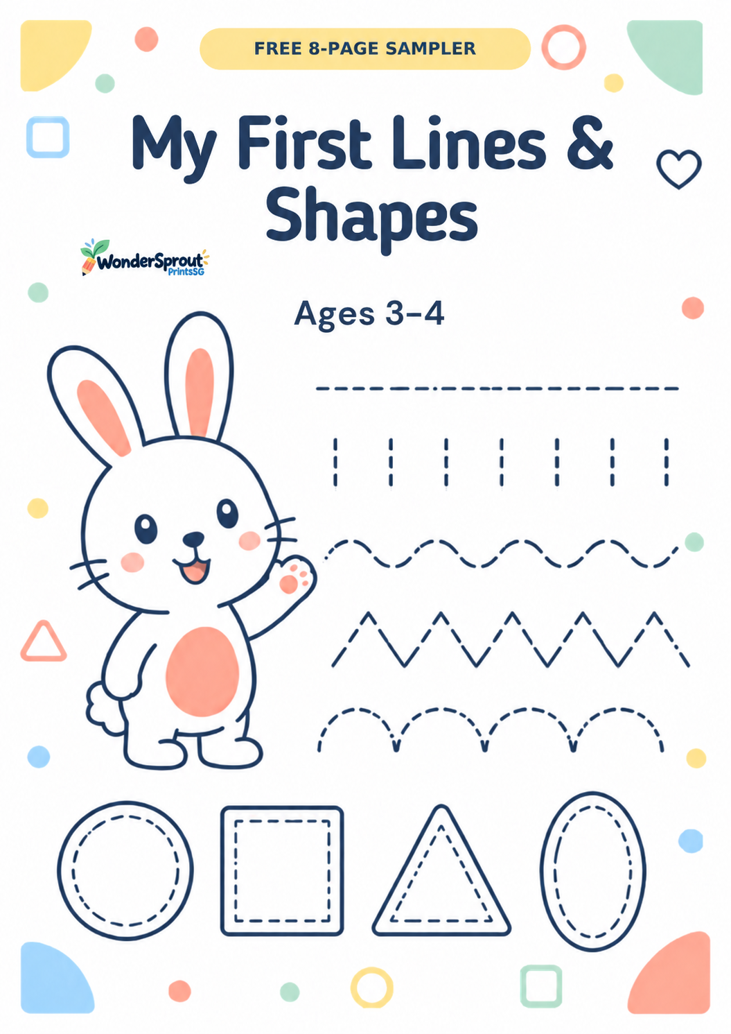 Pre-writing lines and shapes printable activities for children aged 3 to 4