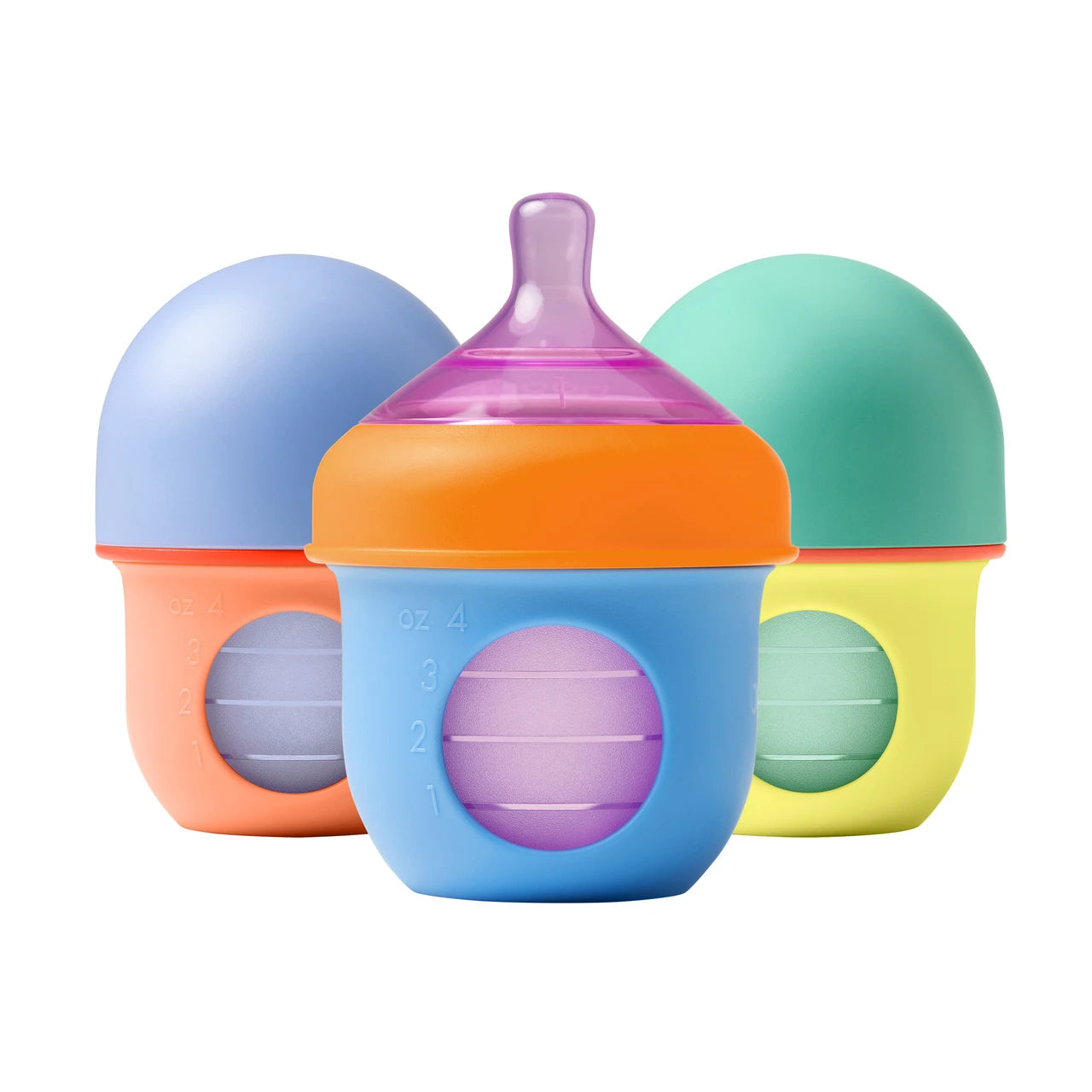Boon Nursh Reusable Silicone Baby Bottles with Collapsible Silicone Pouch Design (Pack of 3)