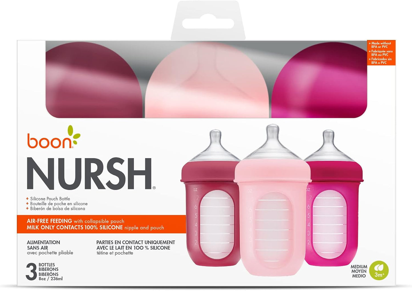 Boon NURSH SILICONE POUCH BOTTLE 8oz (Pack of 3)