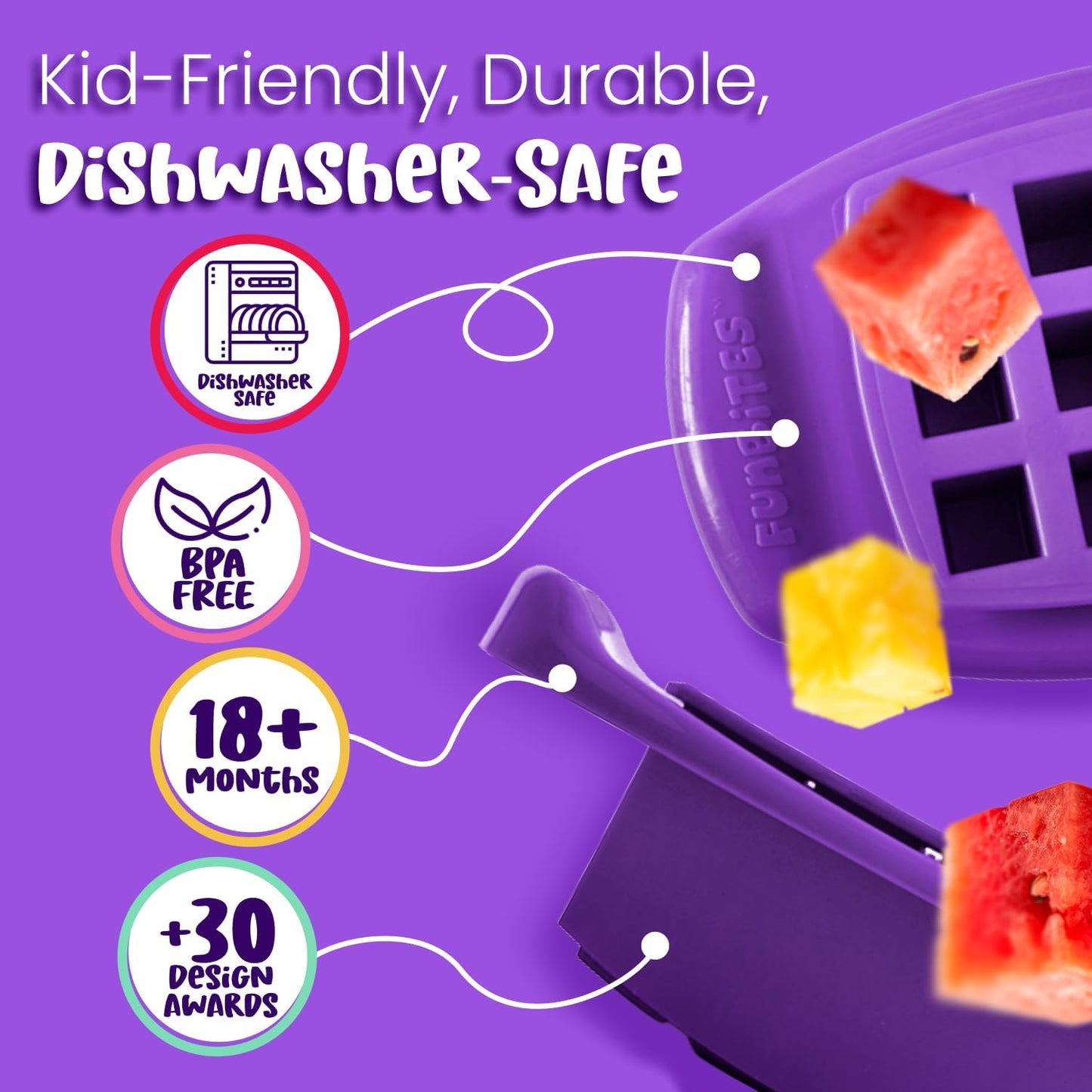 FUNBITES® Sandwich & Food Cutter – Bite-Size Square Cutter for Kids Lunches | BPA-Free | Dishwasher Safe