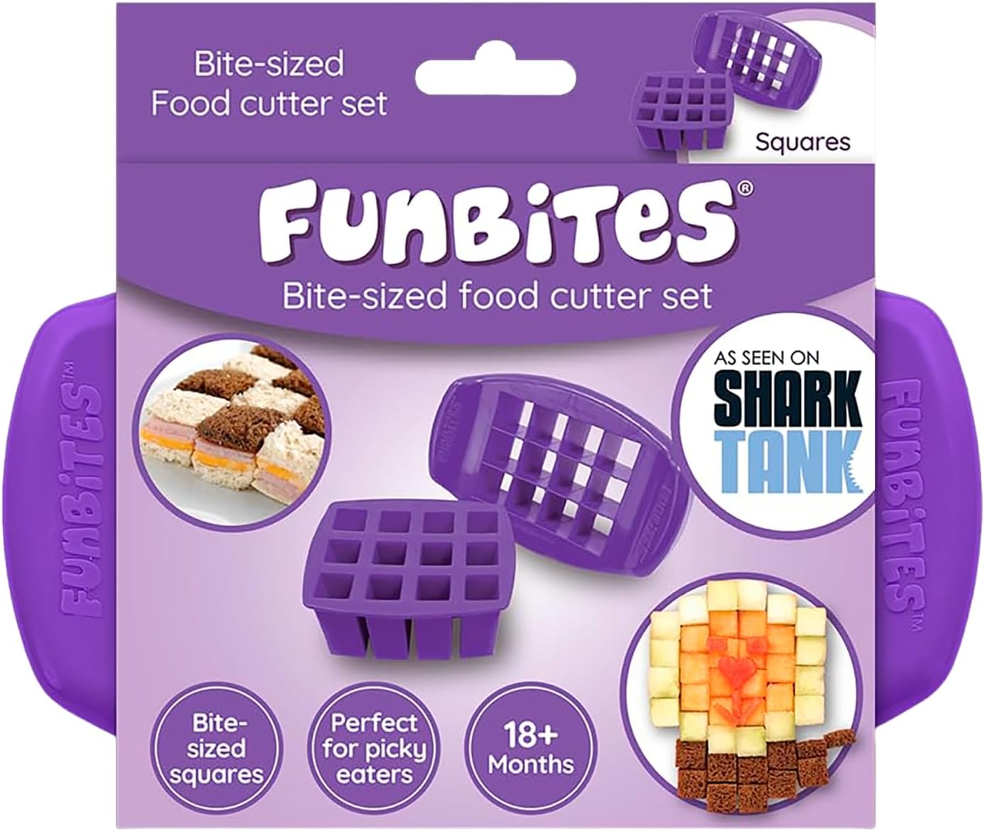 FUNBITES® Sandwich & Food Cutter – Bite-Size Square Cutter for Kids Lunches | BPA-Free | Dishwasher Safe