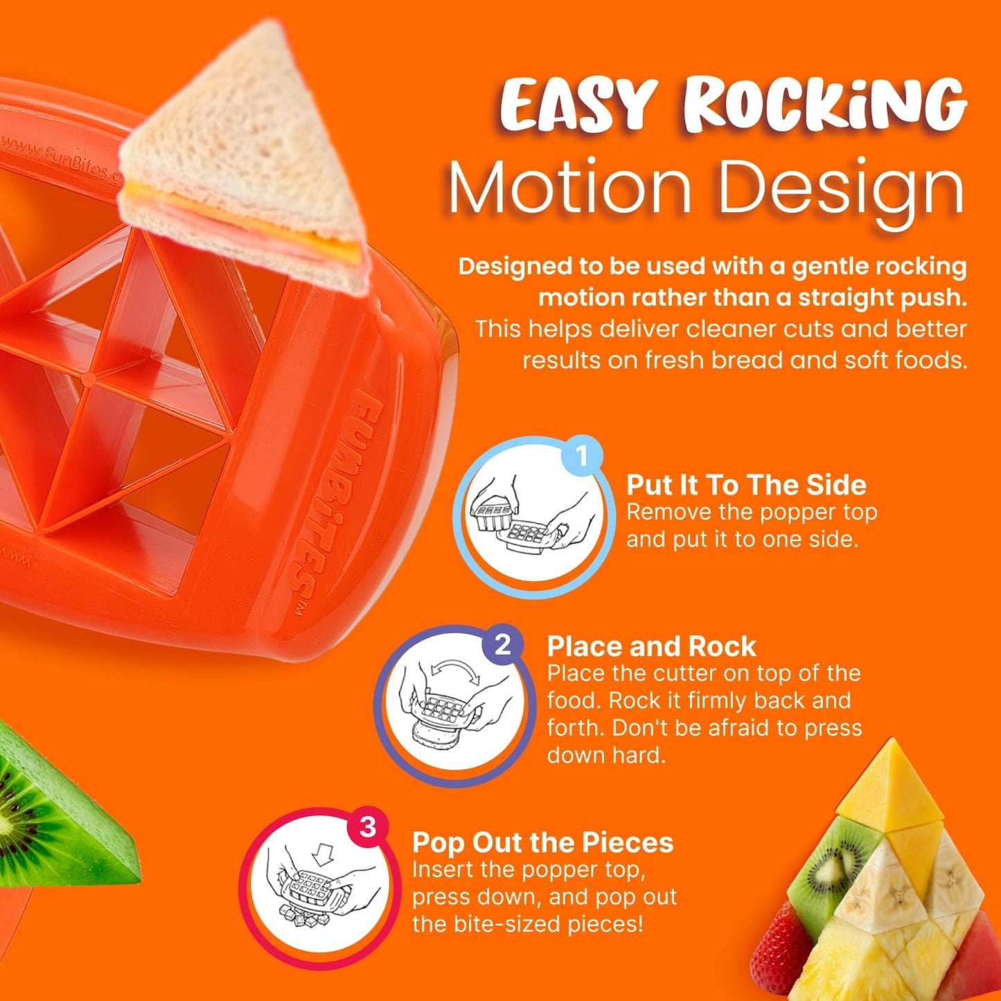 FUNBITES® Triangle Food Cutter – Bite-Size Triangle Sandwich Cutter for Kids | BPA-Free | Dishwasher Safe
