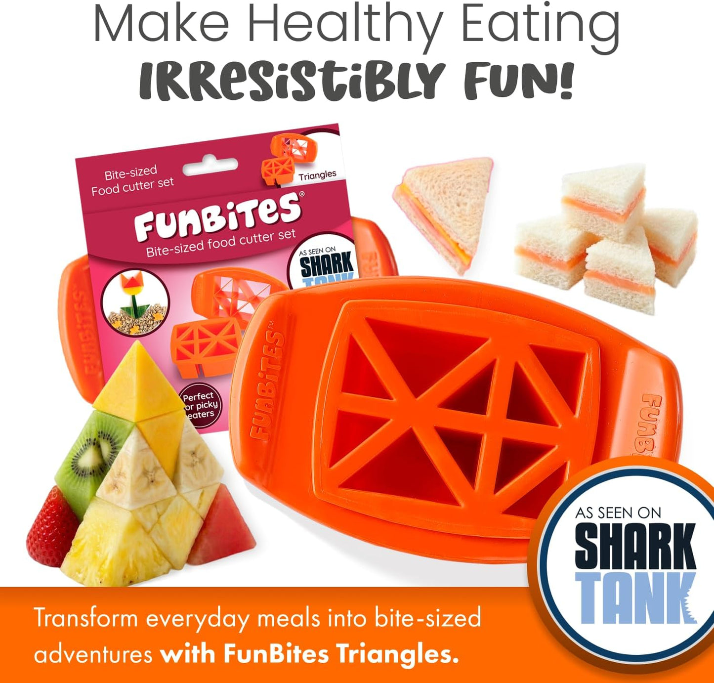 FUNBITES® Triangle Food Cutter – Bite-Size Triangle Sandwich Cutter for Kids | BPA-Free | Dishwasher Safe