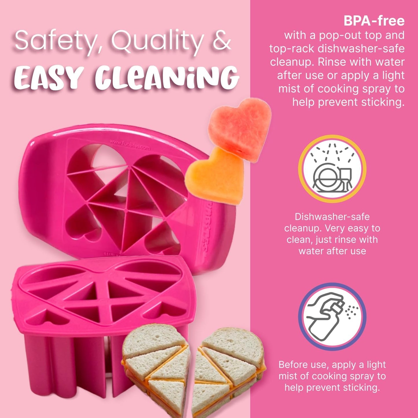 FUNBITES® Heart Food Cutter – Bite-Size Heart Sandwich Cutter for Kids | BPA-Free | Dishwasher Safe
