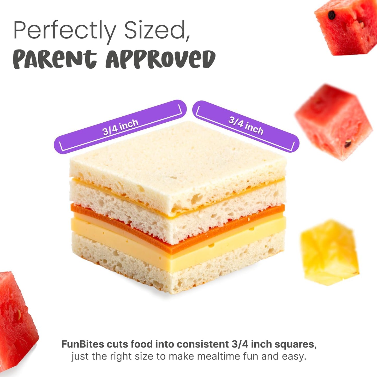 FUNBITES® Sandwich & Food Cutter – Bite-Size Square Cutter for Kids Lunches | BPA-Free | Dishwasher Safe
