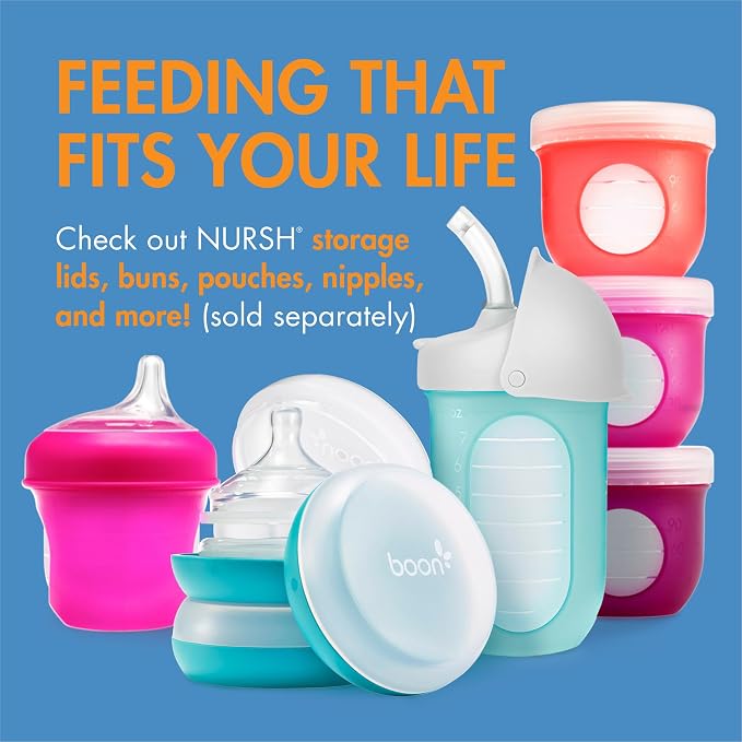 Boon Nursh Reusable Silicone Baby Bottles with Collapsible Silicone Pouch Design (Pack of 3)