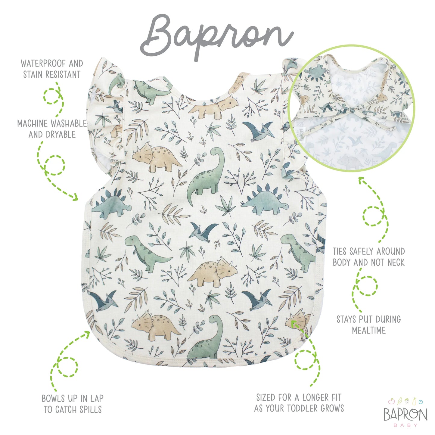 Foliage Dinos Flutter Bapron – Baby Bib Apron Singapore