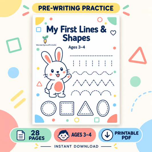 Pre-writing lines and shapes printable workbook for children aged 3–4