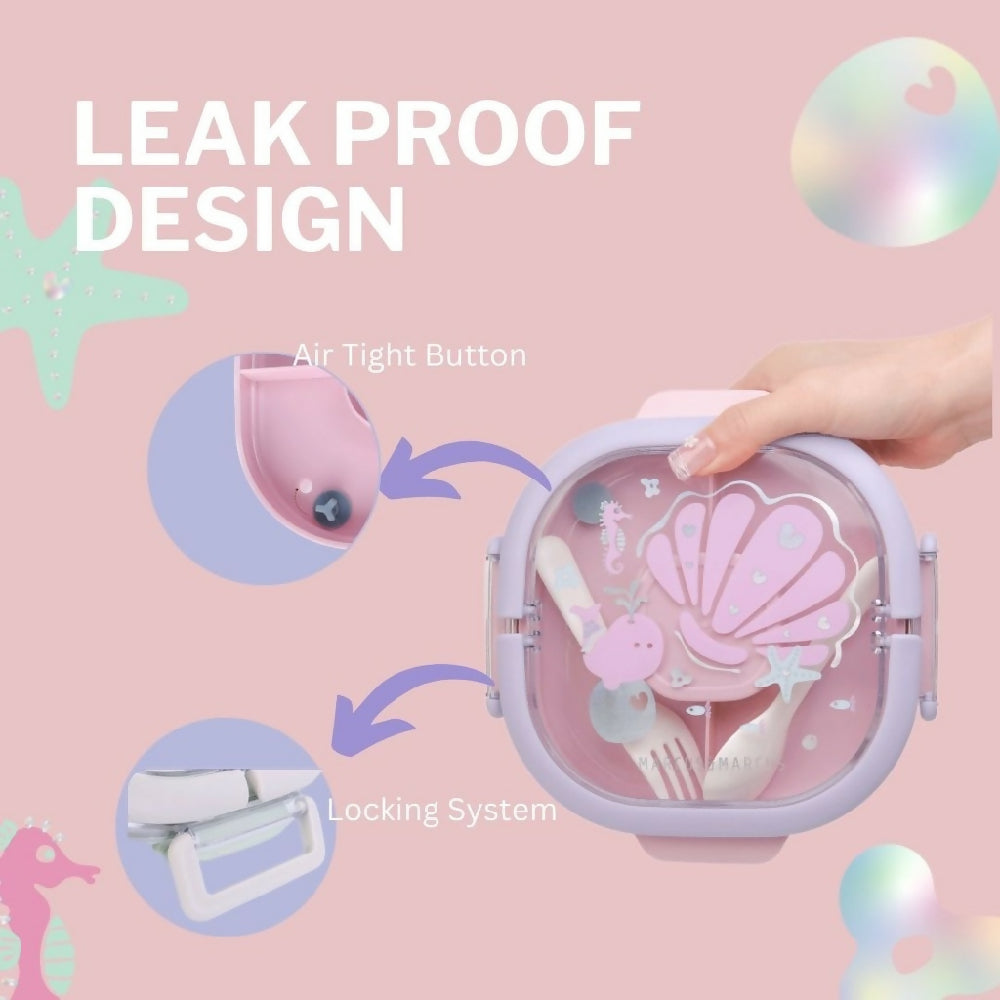 Marcus & Marcus Stainless Steel Lunch Box (2 Tier) 3 Compartments with Fork and Spoon