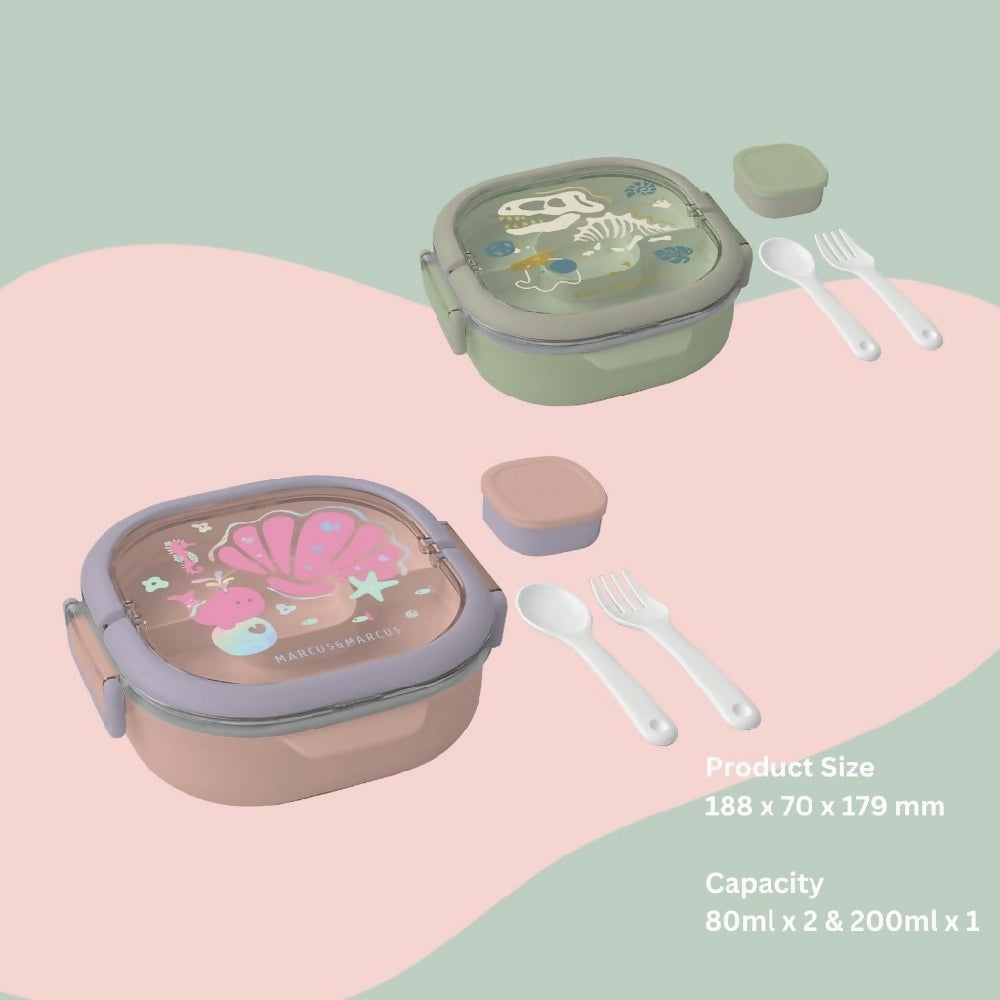 Marcus & Marcus Stainless Steel Lunch Box (2 Tier) 3 Compartments with Fork and Spoon