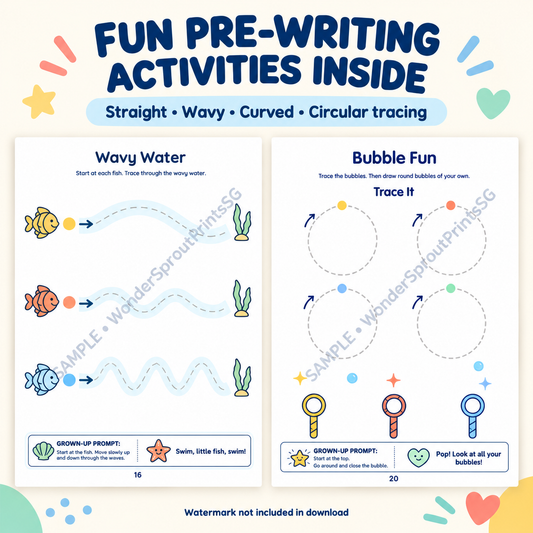 Printable wavy-line and circle-tracing worksheets for preschoolers