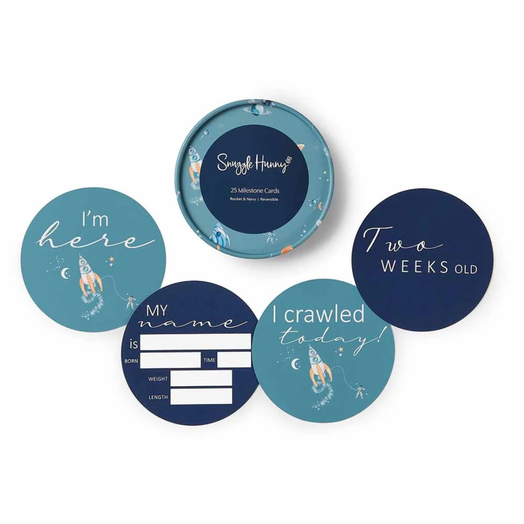 Snuggle Hunny Kids Reversible Milestone Cards (Rocket & Navy)