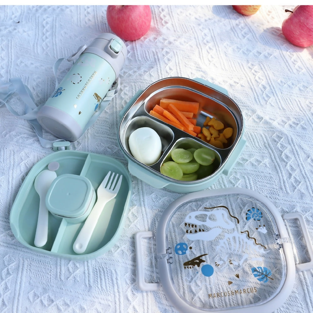 Marcus & Marcus Stainless Steel Lunch Box (2 Tier) 3 Compartments with Fork and Spoon