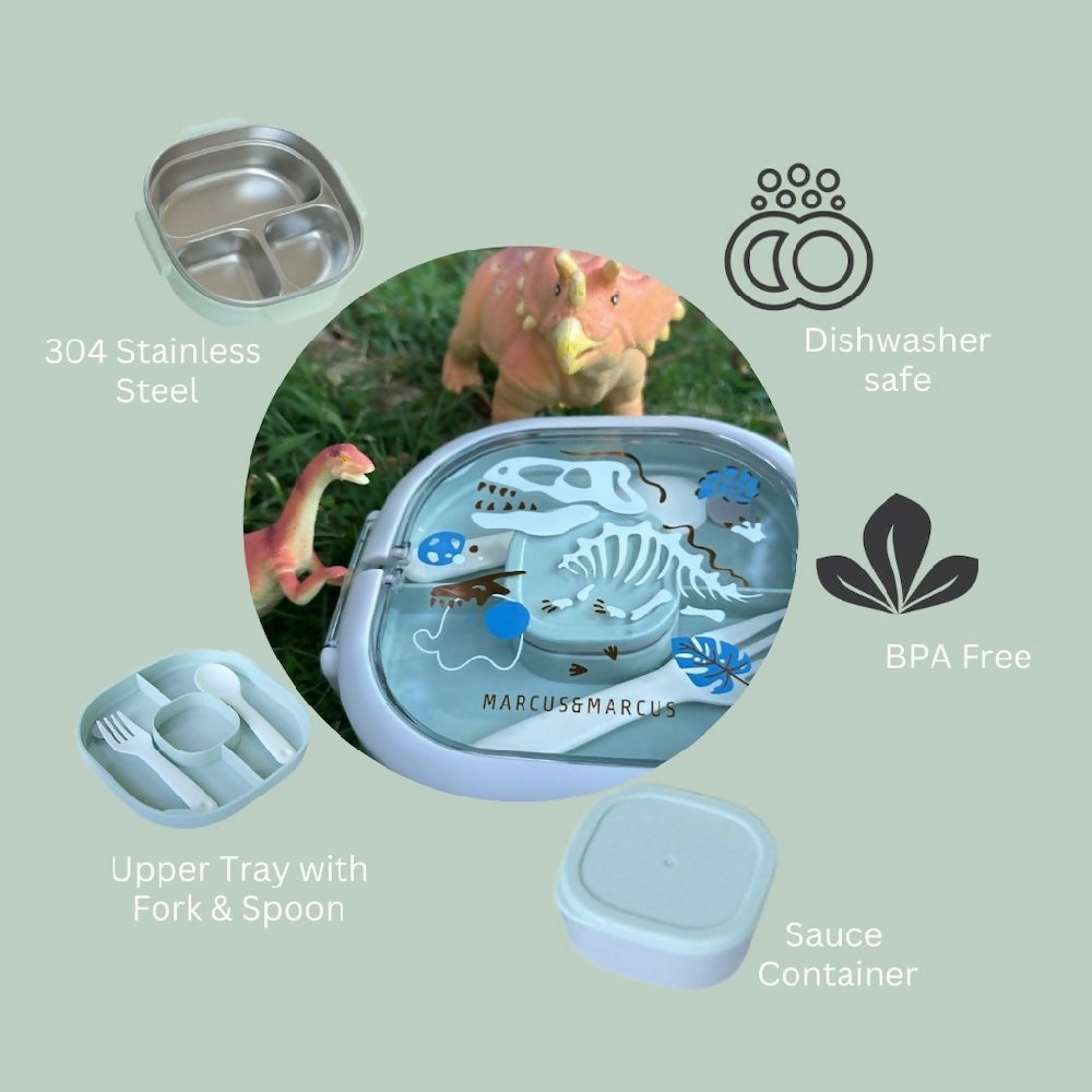 Marcus & Marcus Stainless Steel Lunch Box (2 Tier) 3 Compartments with Fork and Spoon