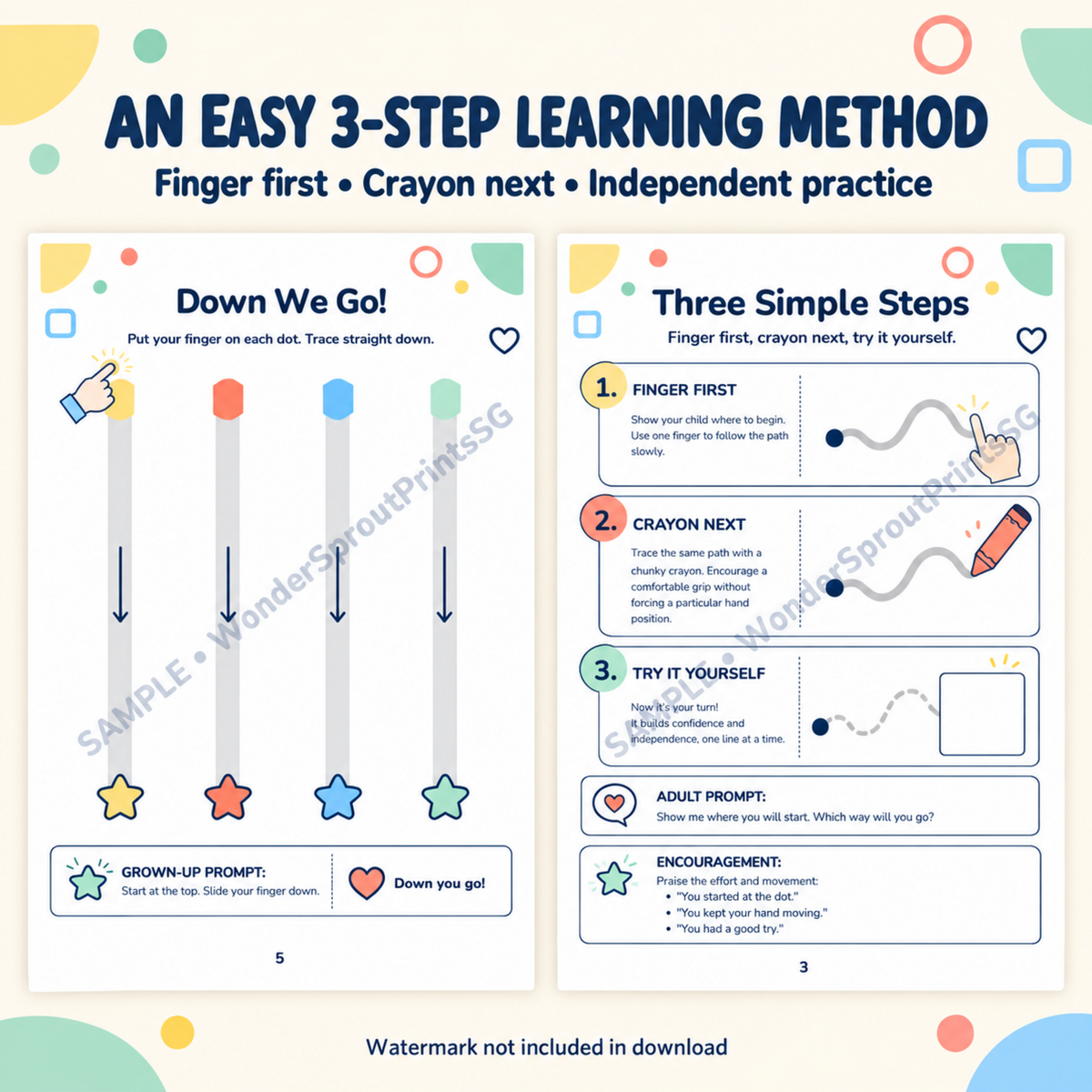 Preschool finger-tracing and crayon pencil-control activity sample