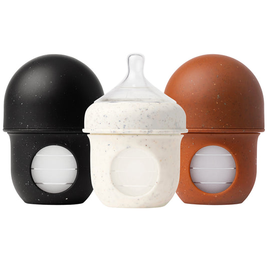 Boon Nursh Reusable Silicone Baby Bottles with Collapsible Silicone Pouch Design (Pack of 3)