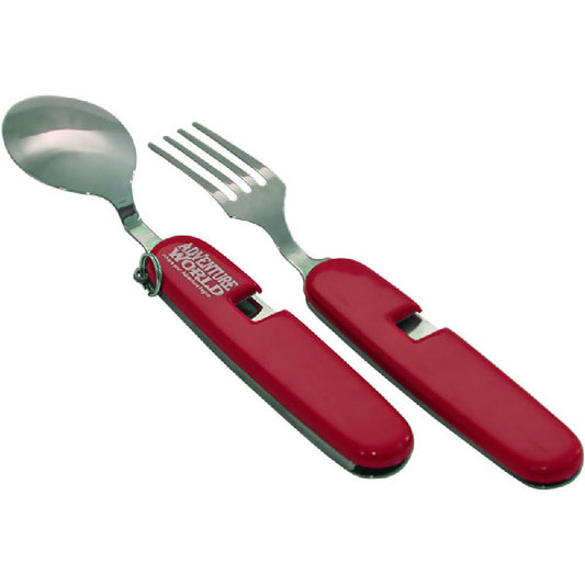 Adventure World Foldable Fork And Spoon Set With Pouch (Red) - WERONE