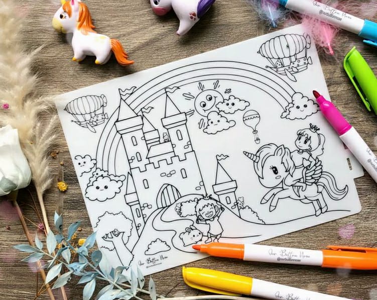Reusable Silicone Colouring Mat by Our Button Nose 20cm x 15cm - A Fairy Tale - WERONE