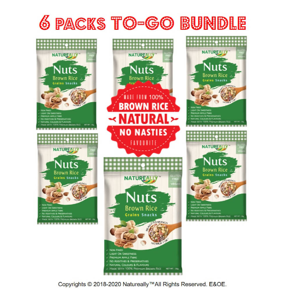 Value Pack Of 6x35g NATUREALLY™™ Brown Rice and Nuts Grains Snacks Cereal (Gluten Free) - WERONE