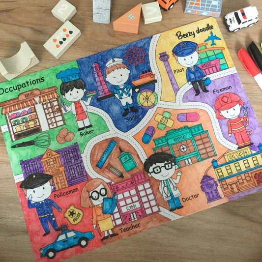 Reusable Colouring Big Mat - Occupations - WERONE
