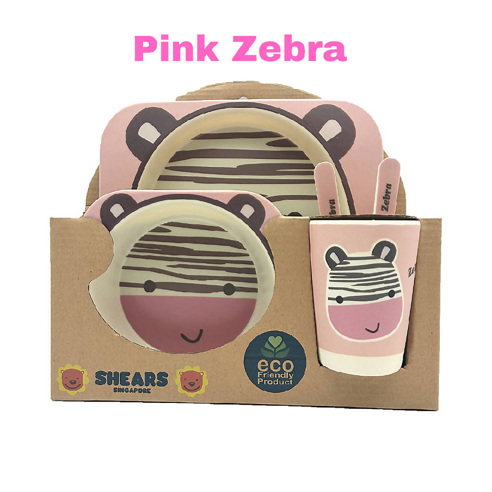 Shears Baby Feeding Set Bamboo Feeding 5pcs Set Pink Zebra SBFZ - WERONE