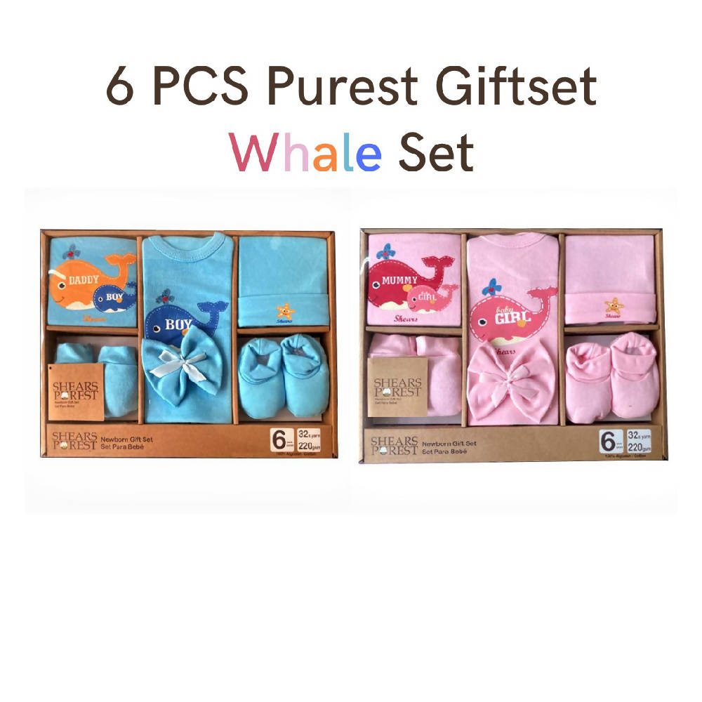 Shears Purest Gift Set 6pcs Baby Gift Set Blue Whale SGP6BW - WERONE