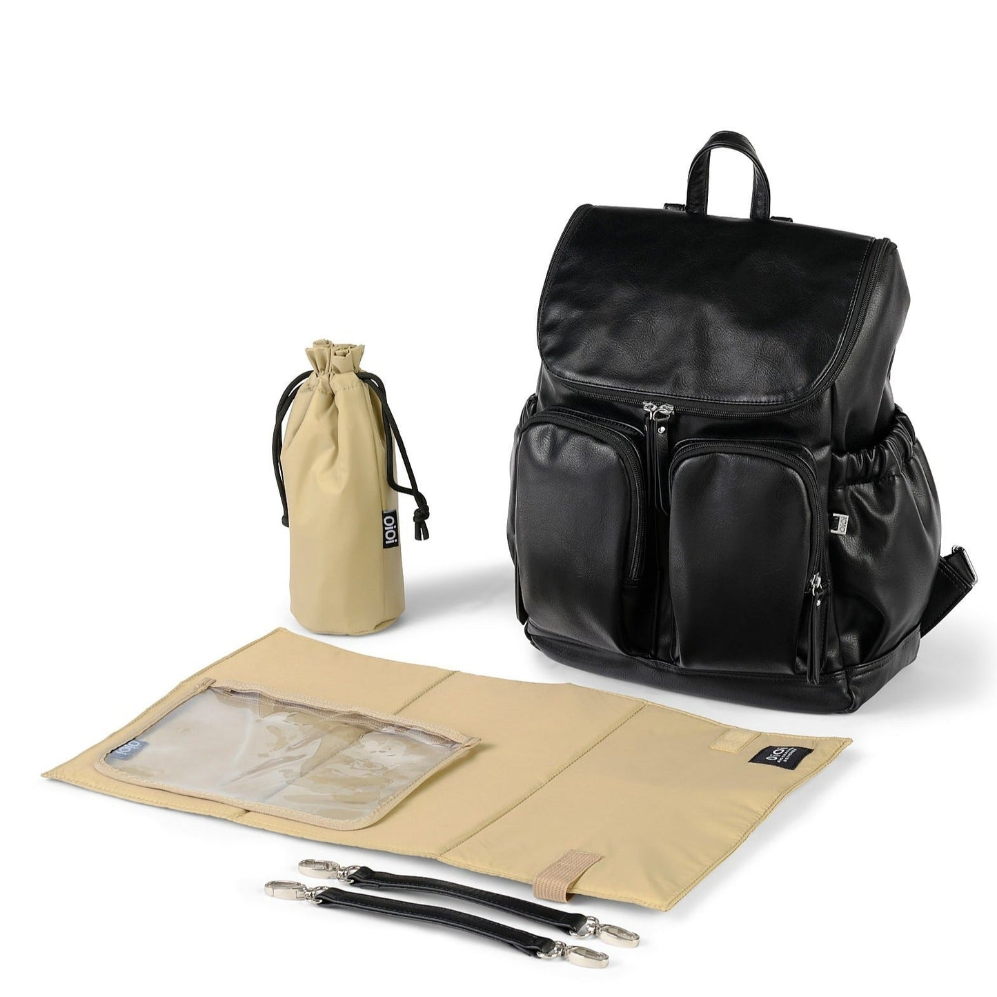Faux Leather Diaper Backpack - Black