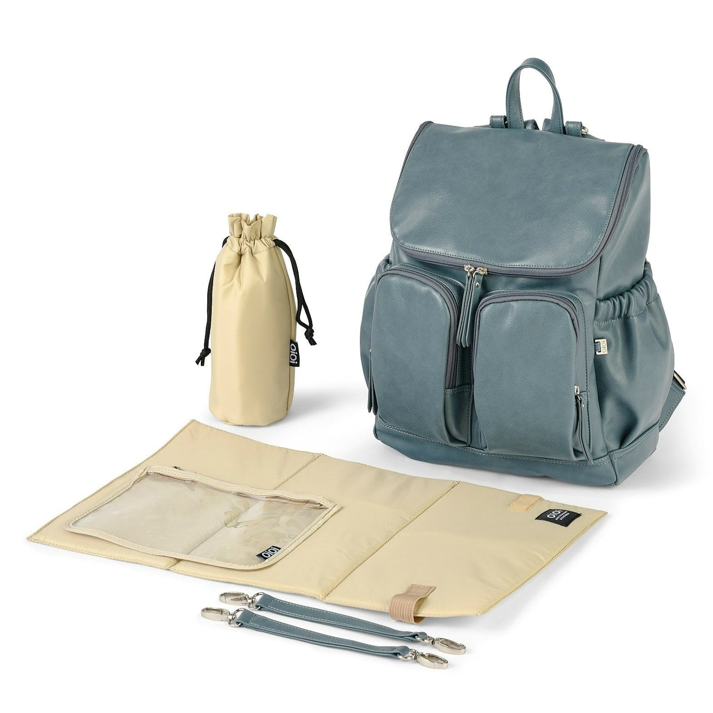 Signature Diaper Backpack - Stone Blue Vegan Leather