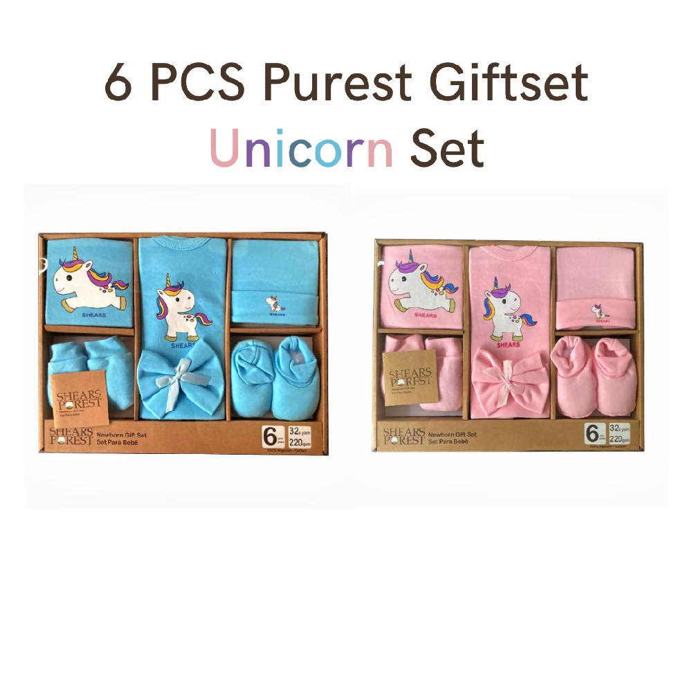 Shears Purest Gift Set 6pc Baby Gift Set Pink Unicorn SGP6PU - WERONE