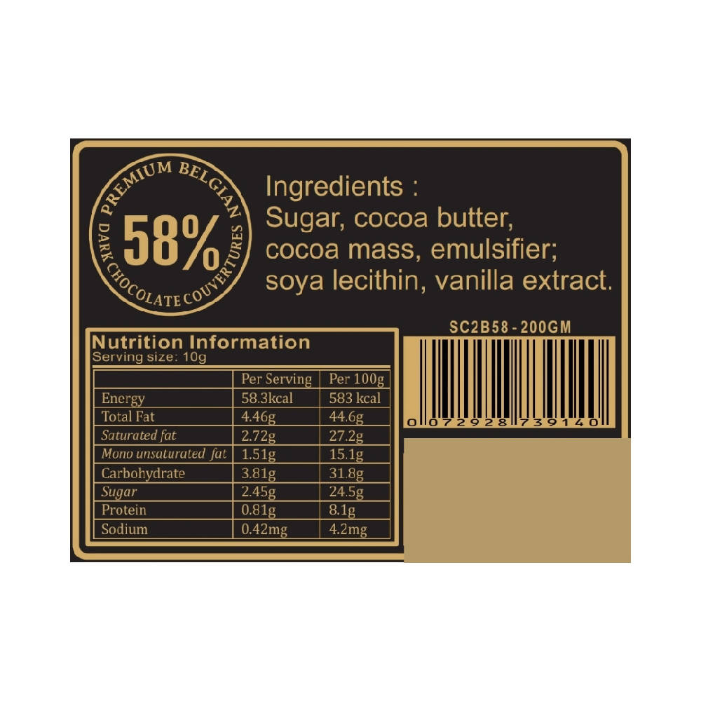 Shears Chocolate B58 Premium Belgian Dark Couverture Chocolate 200G SC2B58 - WERONE