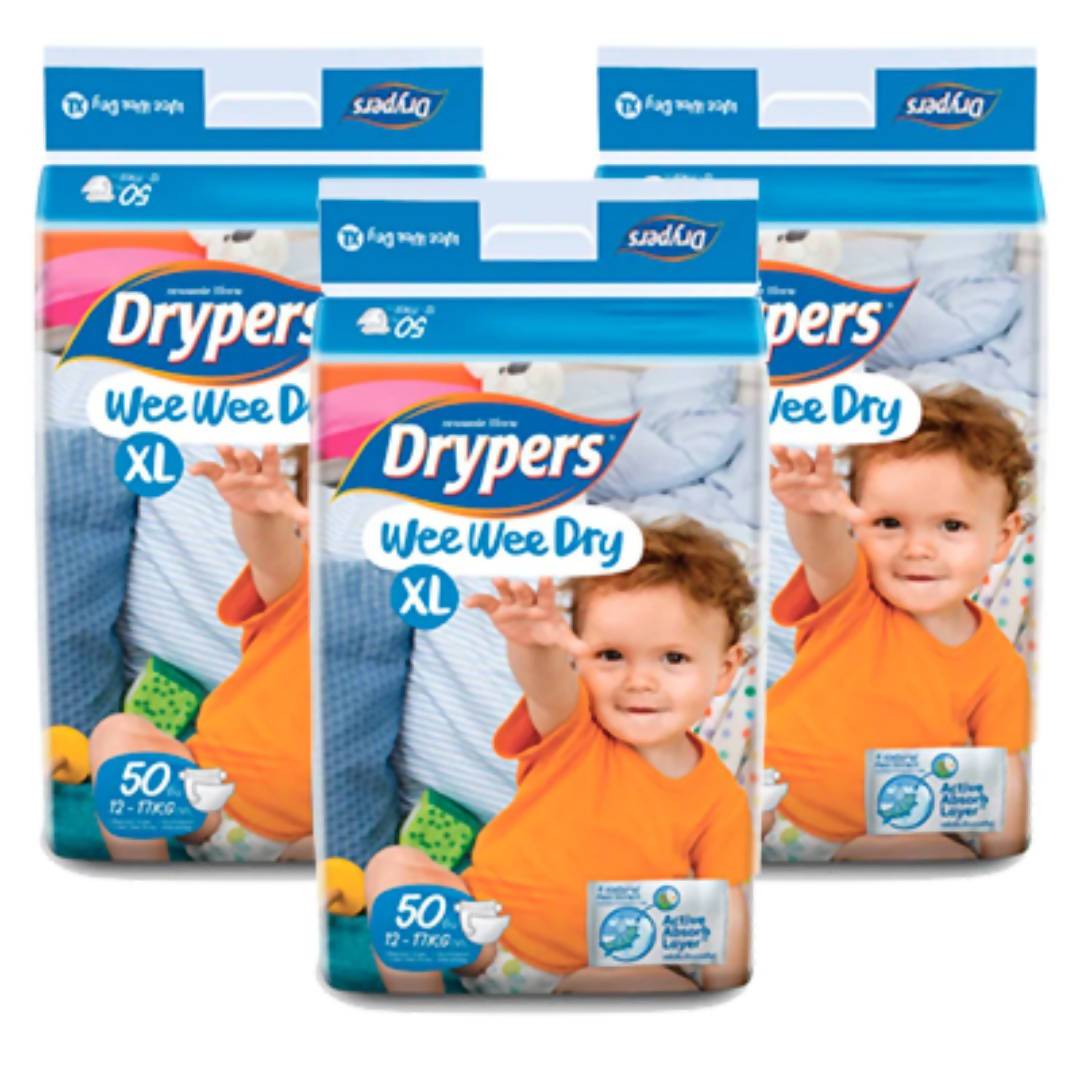 Drypers Wee Wee Dry XL 50s x 3 packs (12 - 17kg) 150 pcs - WERONE