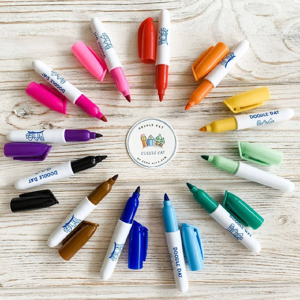 Doodle Dat Pack of 12 mini markers for use with Reusable Silicone Colouring mats by Erda Ally - WERONE