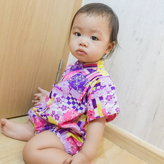 [Made in Japan] Baby Girl Kids Lavender Ripple Jinbei (Yukata/Kimono) - WERONE