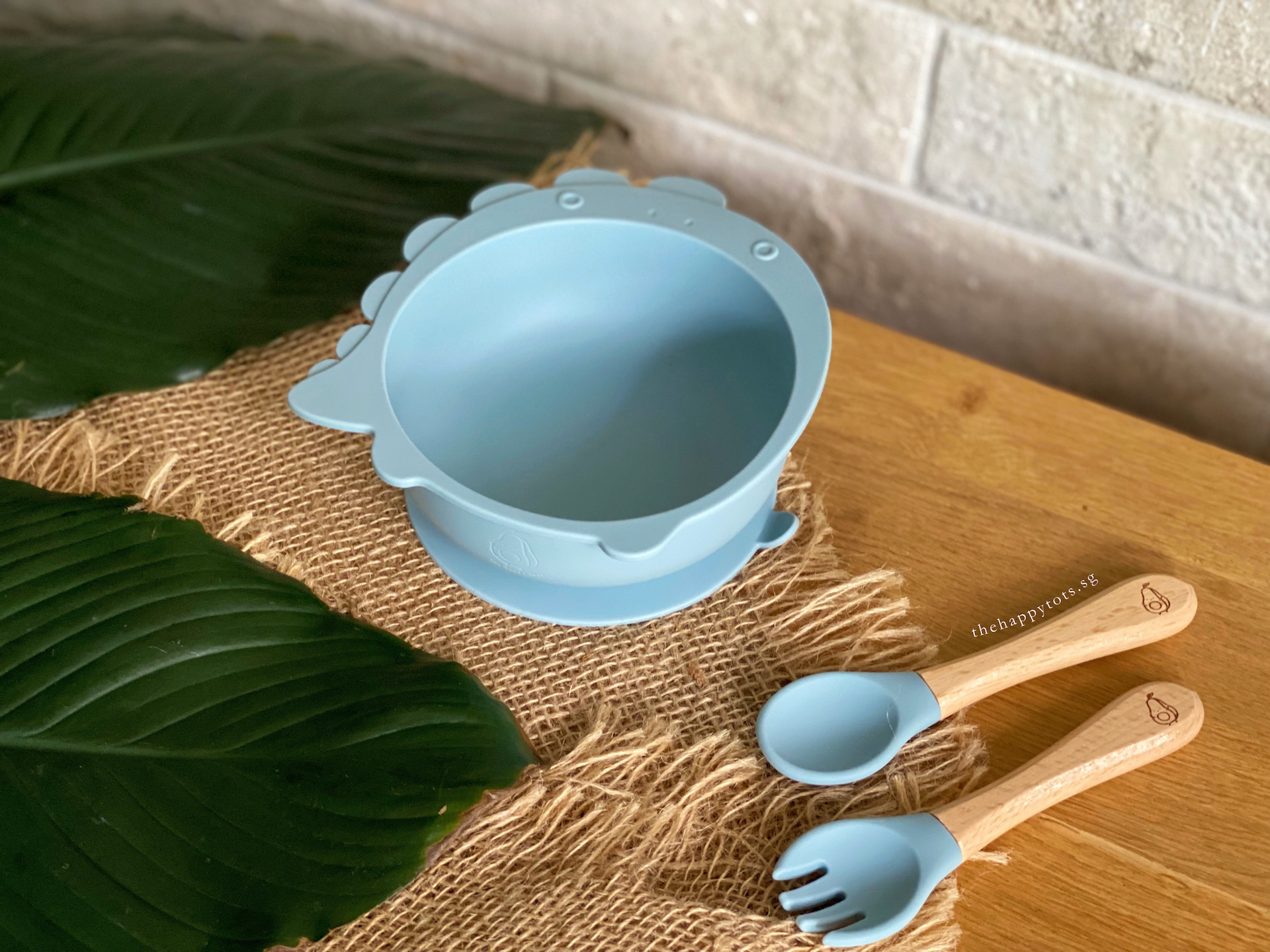Chompy Dinosaur Bowl & Cutlery Set - Baby Blue - WERONE