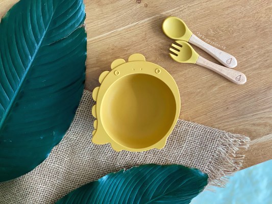 Chompy Dinosaur Bowl & Cutlery Set - Mustard - WERONE