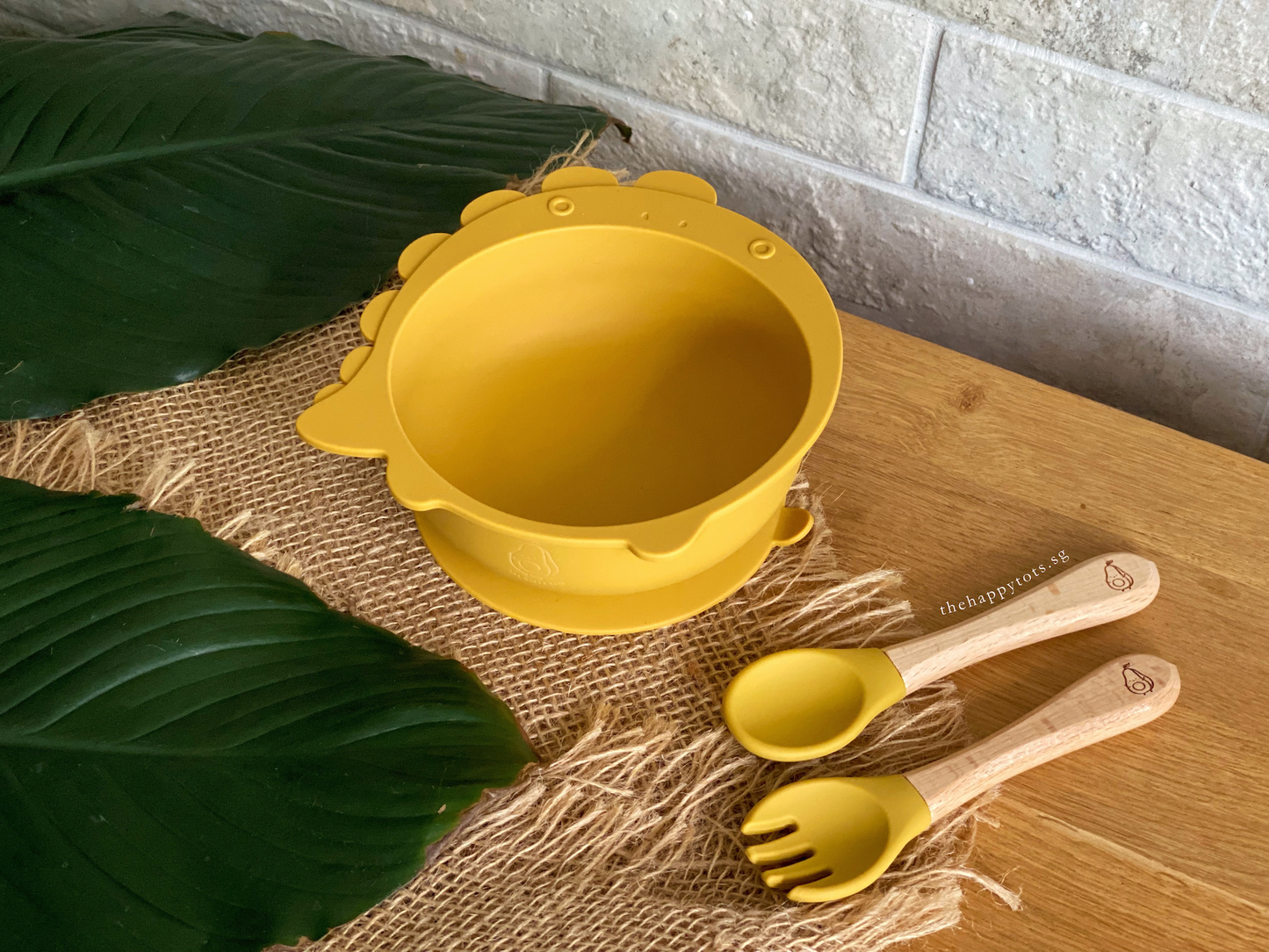 Chompy Dinosaur Bowl & Cutlery Set - Mustard - WERONE
