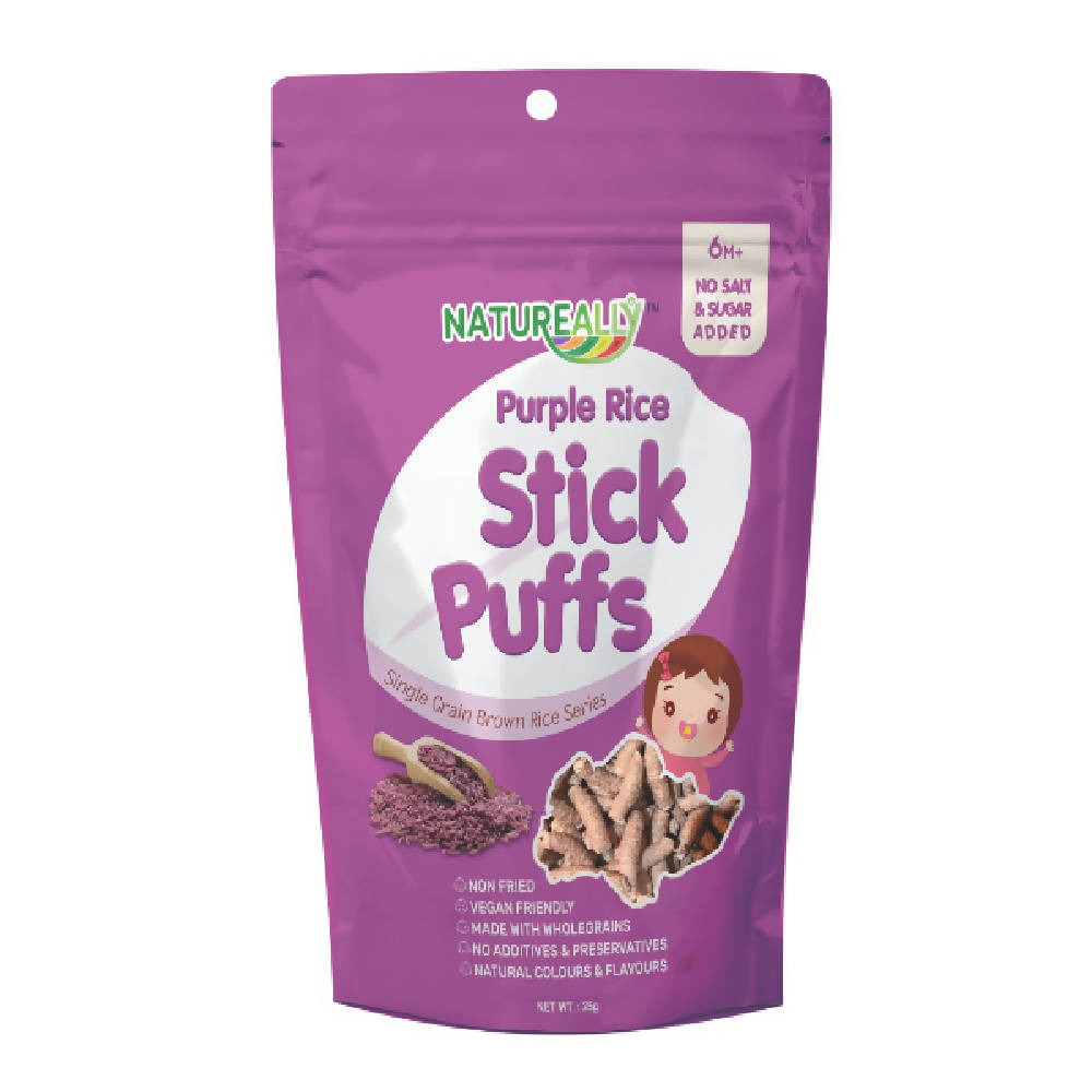 Value Pack Of 6x25G NATUREALLY™ Purple Rice "Orh Bee Bey" STICK Puffs (No Sugar, Salt, MSG and Oil Added) - WERONE